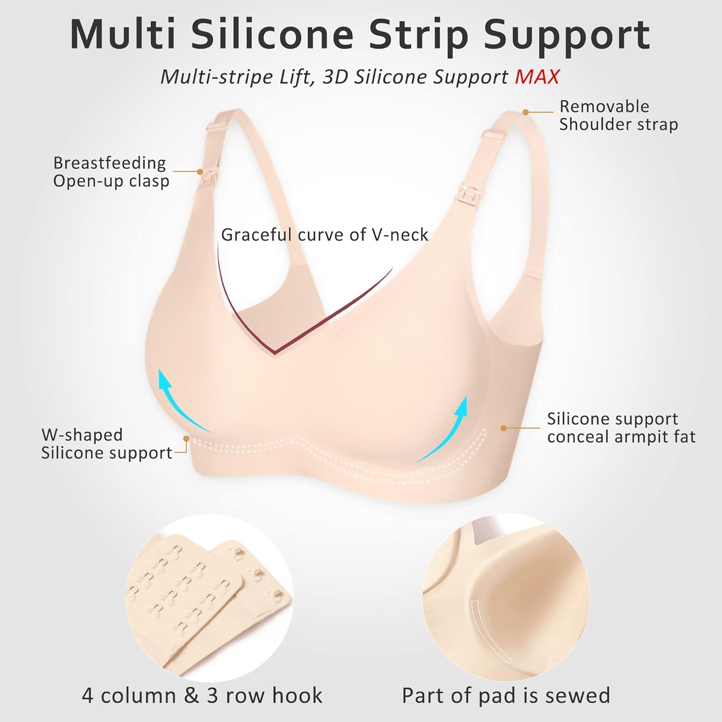 Vinfact Soft Nursing Bras, Seamless, Wireless Breastfeeding Bralette with Extra Bra Extender