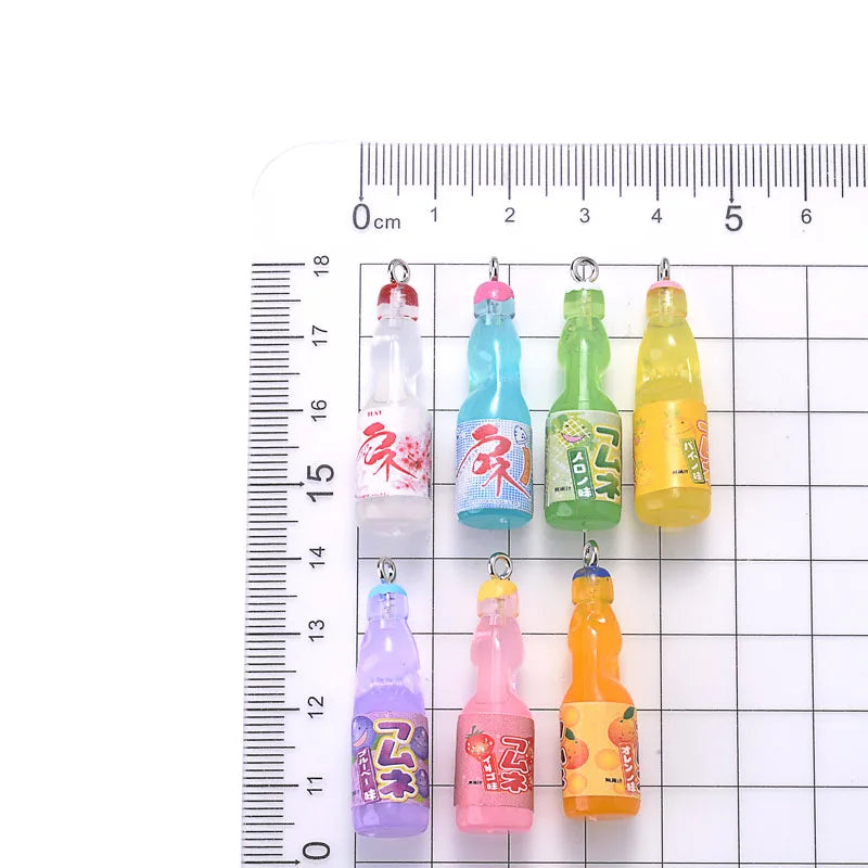 10Pcs Plastic Pop Cola Soda Drinks Beverages Charms Juice Alcohol Lemonade Bottle Resin Pendants for Jewelry Making Mini Crafts