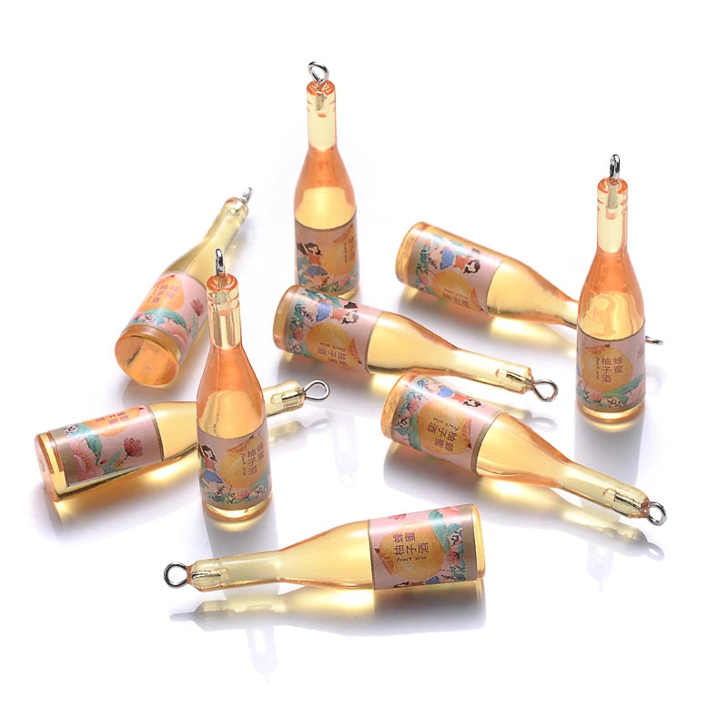 10Pcs Plastic Pop Cola Soda Drinks Beverages Charms Juice Alcohol Lemonade Bottle Resin Pendants for Jewelry Making Mini Crafts