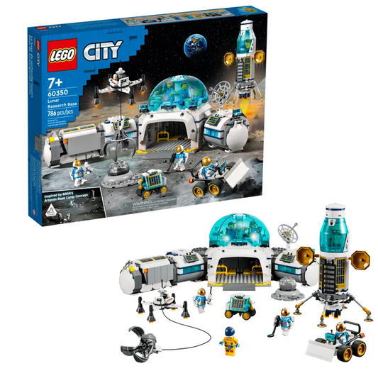 LEGO City 60350 Lunar Research Base Outer Space, NASA Inspired Lunar Lander, Rover and Moon Buggy with 6 Astronaut Minifigures,