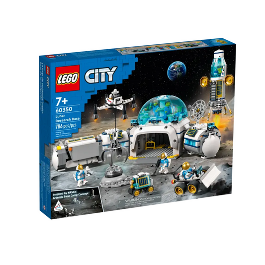 LEGO City 60350 Lunar Research Base Outer Space, NASA Inspired Lunar Lander, Rover and Moon Buggy with 6 Astronaut Minifigures,