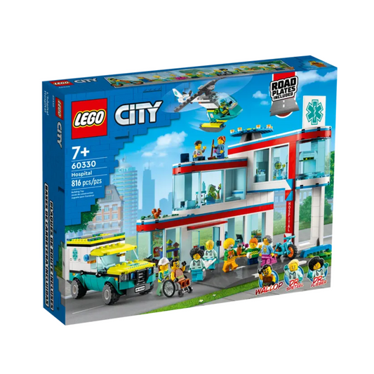 LEGO 60330 City Hospital Building Set with Ambulance Toy Truck, Rescue Helicopter, Road Plates