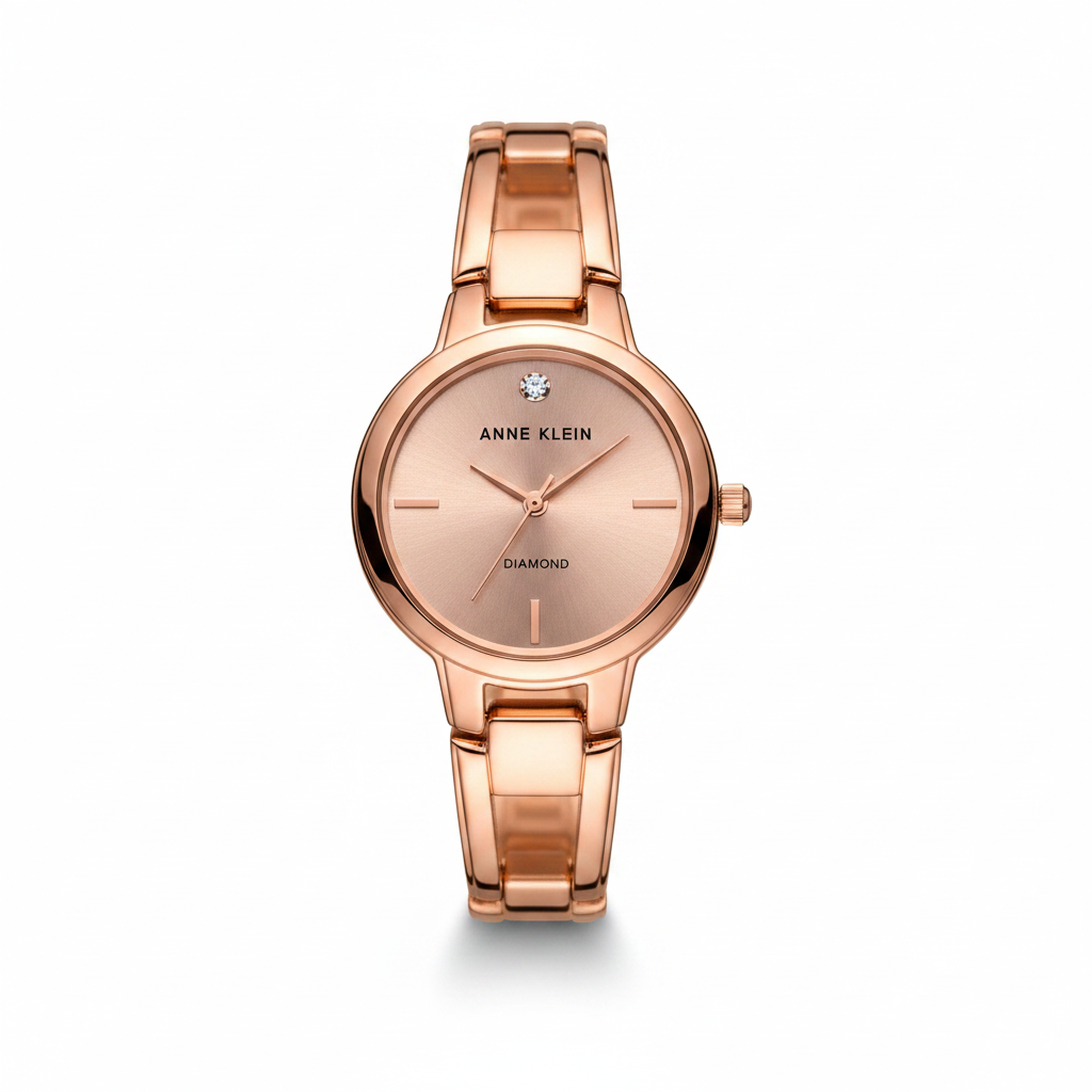 Anne Klein Rose Goldtone Open Link Diamond Dial Bangle Watch