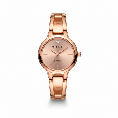 Anne Klein Rose Goldtone Open Link Diamond Dial Bangle Watch