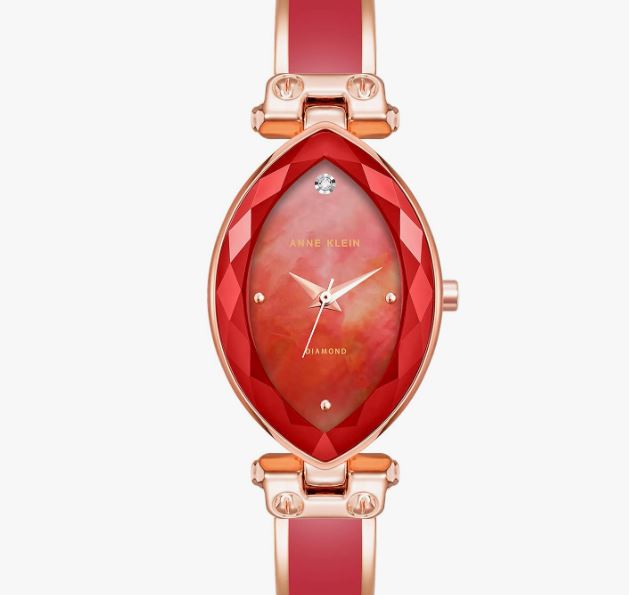Anne Klein Women's Genuine Diamond Dial Bangle Watch, AK/4018,Red/Rose Gold