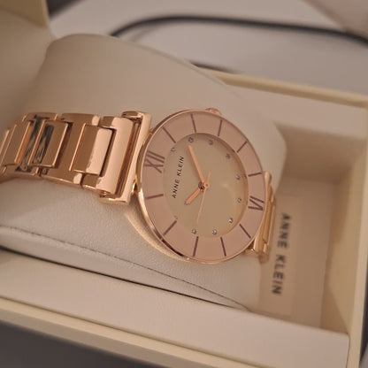Anne Klein 3782BHRG Japanese Quartz Dress Watch with Metal Strap, Rose Gold, Women's watches,
