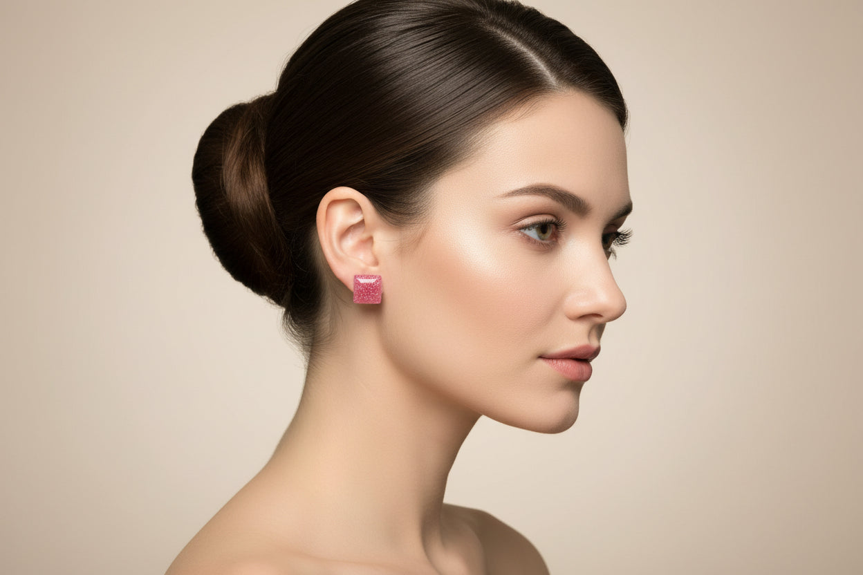 Pink glitter earing stud for woman