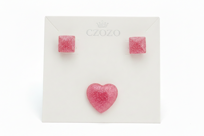 Pink heart earing stud with charm