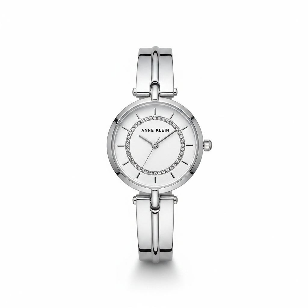Anne Klein Women's Bangle Watch, Silver/White l AK/3959SVRT