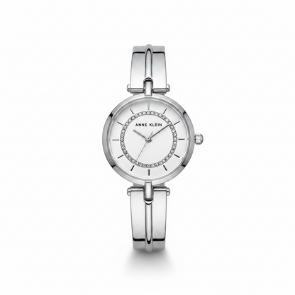 Anne Klein Women's Bangle Watch, Silver/White l AK/3959SVRT