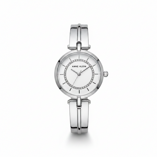 Anne Klein Women's Bangle Watch, Silver/White l AK/3959SVRT