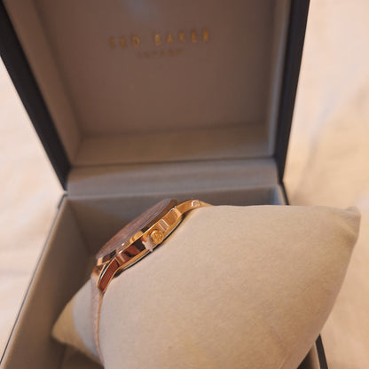 Ted Baker Women's Leather Strap Watch, Rose Gold/Pink