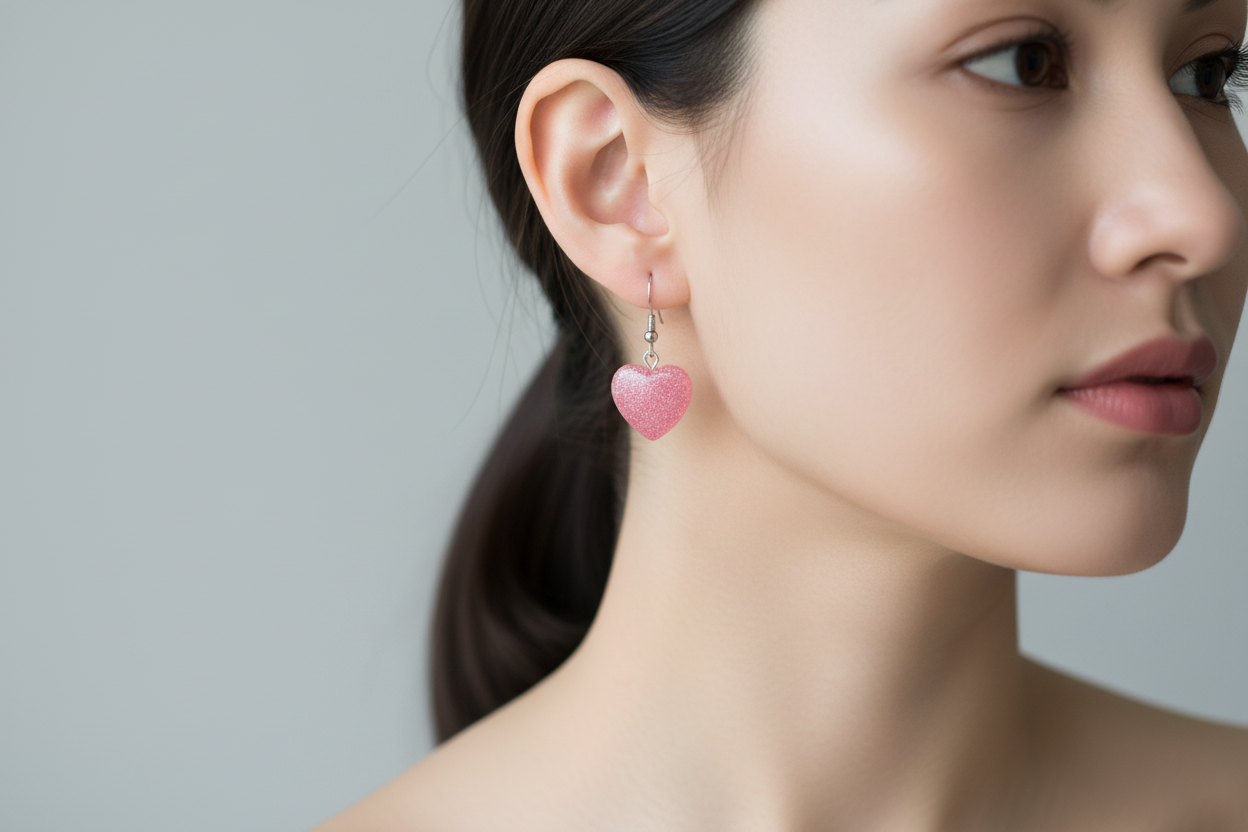 Pink heart earing set