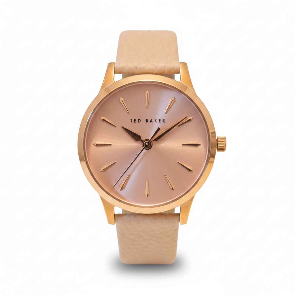 Authentic l Ted Baker Women's Leather Strap Watch l Rose Gold/Pink l Model BKPFZF1229