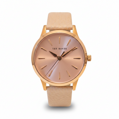Authentic l Ted Baker Women's Leather Strap Watch l Rose Gold/Pink l Model BKPFZF1229