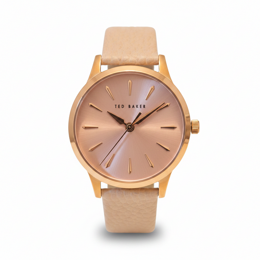 Authentic l Ted Baker Women's Leather Strap Watch l Rose Gold/Pink l Model BKPFZF1229