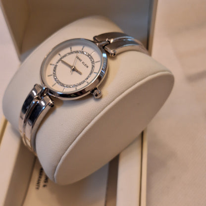 Anne Klein Women's Bangle Watch, Silver/White