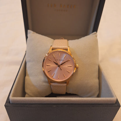 Ted Baker Women's Leather Strap Watch, Rose Gold/Pink