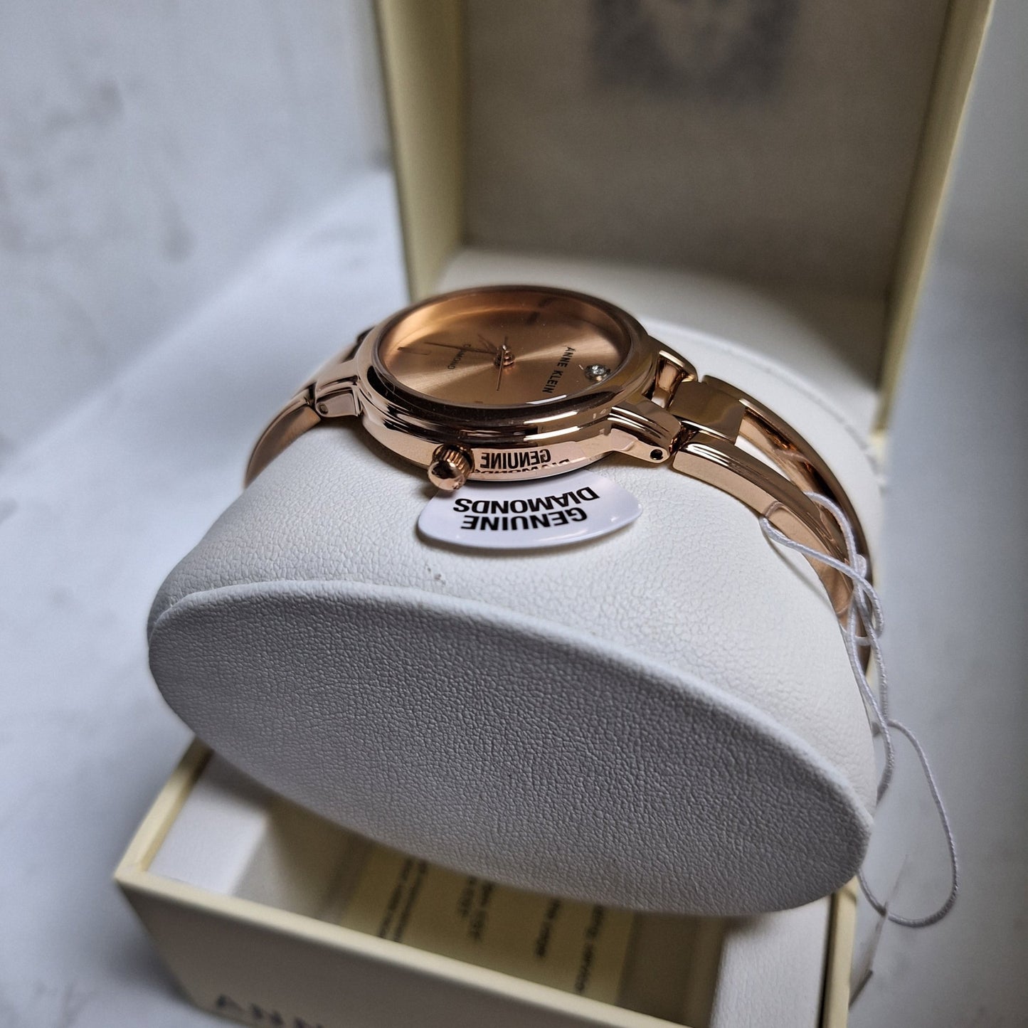 Anne Klein Rose Goldtone Open Link Diamond Dial Bangle Watch - czozo