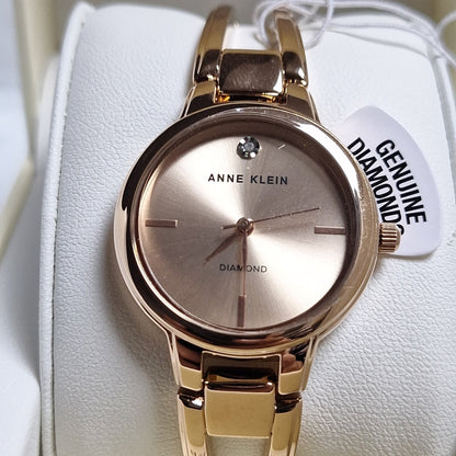 Anne Klein Rose Goldtone Open Link Diamond Dial Bangle Watch - czozo